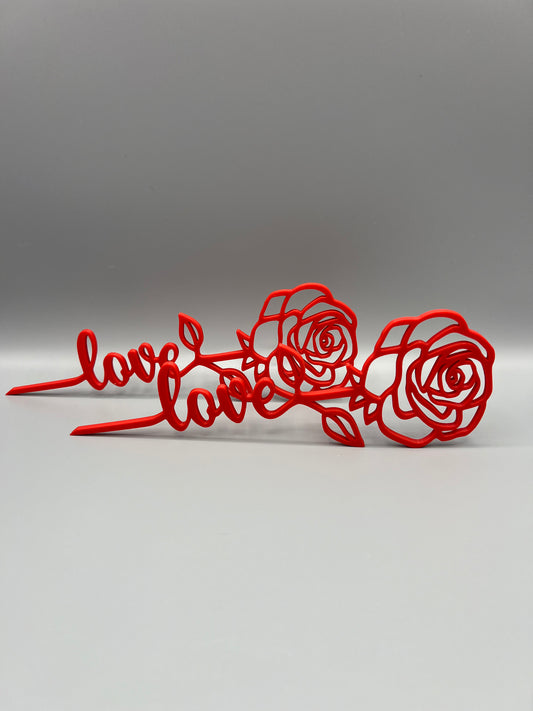 Rosas con letras love en impresión 3D