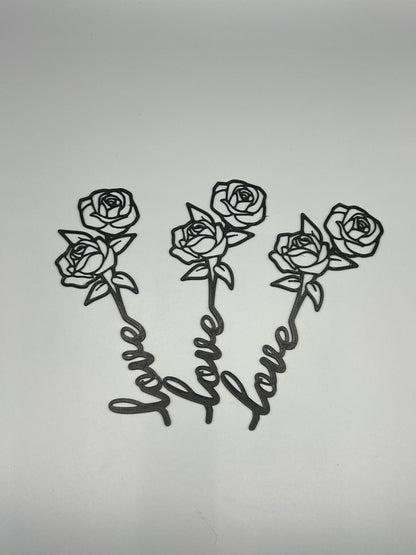 Rosas con letras love en impresión 3D